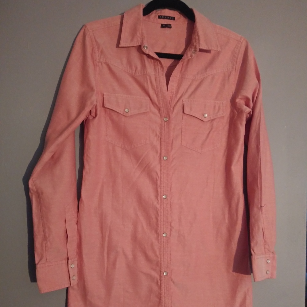 THEORY Button-Down Long-Sleeve Shirt Dress - Sz 8